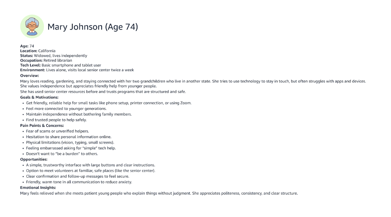 Mary Johnson user persona